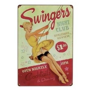 Swingers Vintage Tin Metal Sign 17.5" X 11.5" Retro Night Club Sexy Pin Up Girl